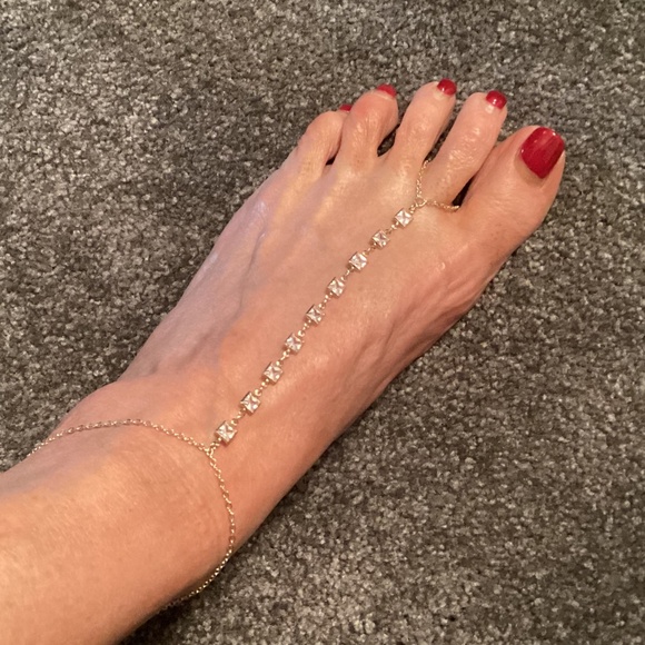 Gold Crystal Ankle Bracelet Toe Foot Chain Bling - Picture 5 of 7